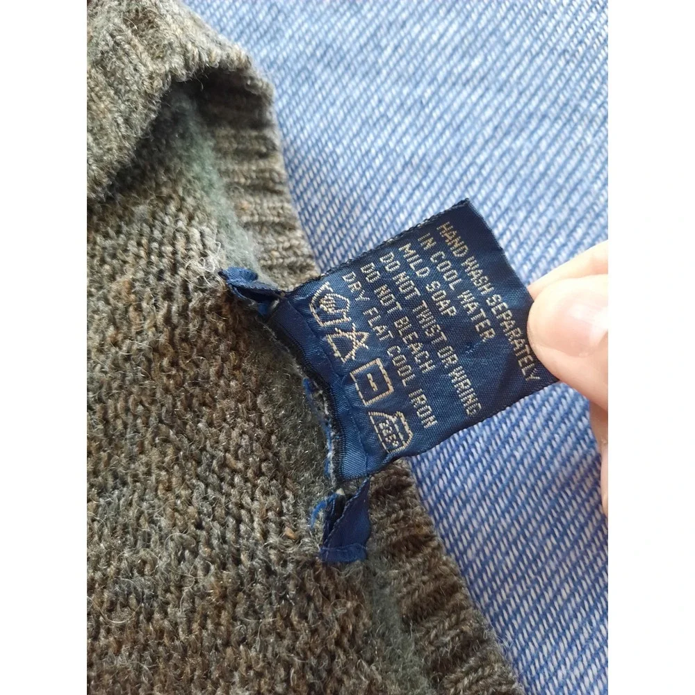 Generra Vintage Men Sweater Vest Brown Olive V-Neck Cable Knit Wool Blend Small